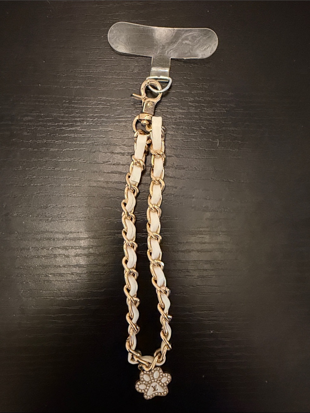 Inspired Gold Chain Phone Charm with White Weave and Paw Charm